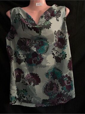 Relativity Sleeveless Floral Cowl Neck Women's Top Teal & Purple LG